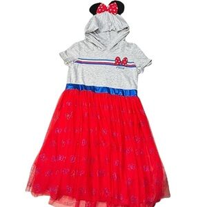Disney Junior Minnie Mouse Hooded Dress Red Size 14 tulle polka dots skirt
